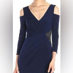 NWT Laundry by Shelli Segal Blue Cold Shoulder Gown Dress Sz 2